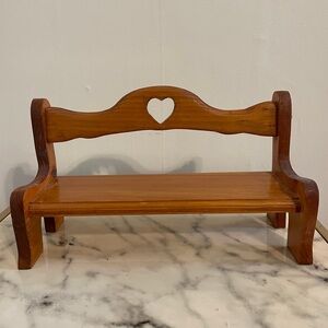 Vintage Wooden Doll Bench Heart Cutout Rustic Country Decor 16.5”x9”